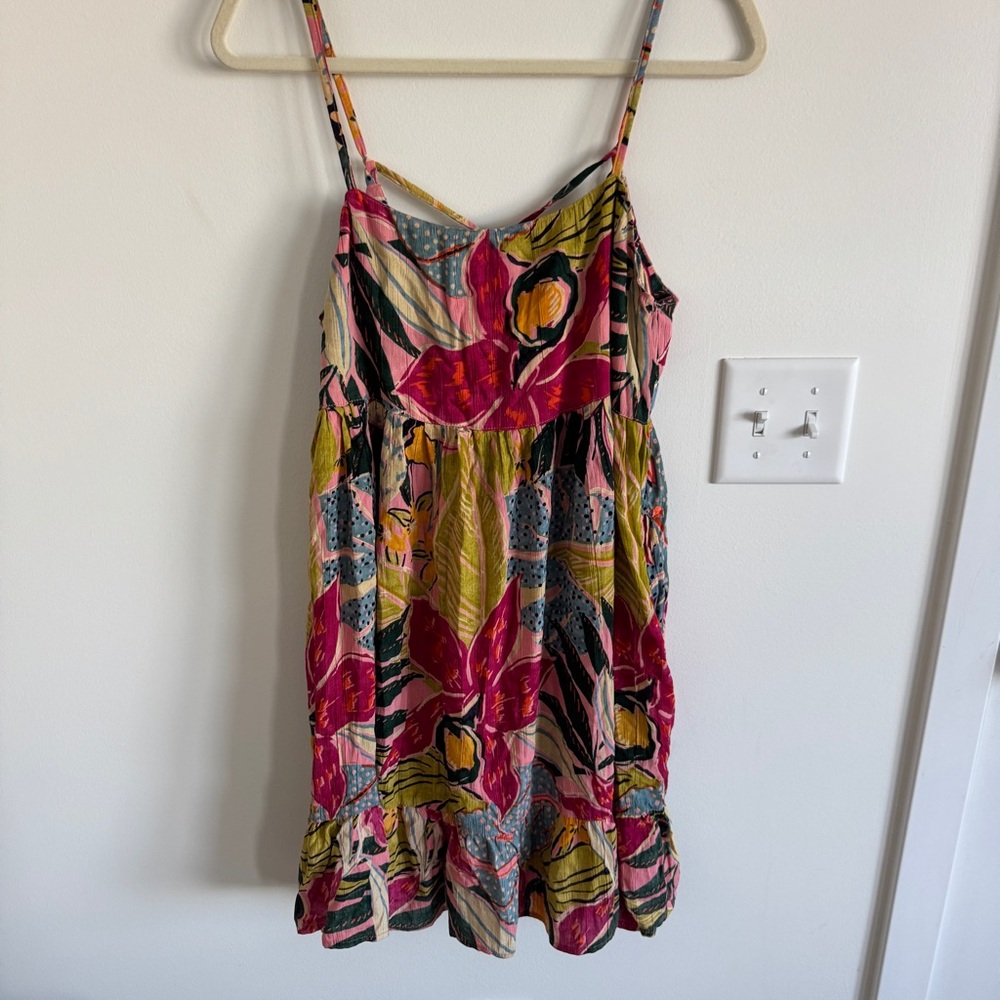 Angie Multicolor Floral Rayon Dress - Green, Pink, Yellow, Blue